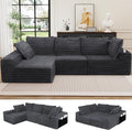 Cloud Boneless Sofa Oversized Modular Sectional L-Shape Sofa with Chaise High Backrest Corduroy Fabric Couch with USB Charging Ports Cup Holders &amp Pillows for Living Room (Light Grey)