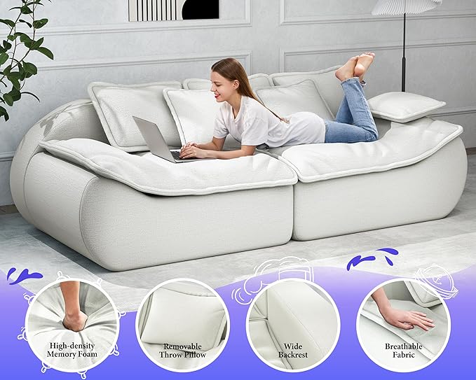Hobestluk Sofa Couches 3-Seater Modular Sectional Sofa 89''Comfy Loveseat with Throw Deep Seat Small Sofa for Small Space Memory Foam Sectional Couches for Living Room Office Apartment