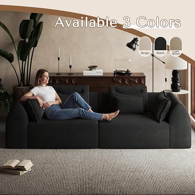 100 Oversized Sectional Sofa Chenille 3 Seater Couch Large Boneless Couch Sectional with Deep Seat Modern Cloud Sofa for Living Room Bedroom No Assembly Required Black