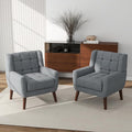Accent Chair Comfy Mid Century Modern Small Armchairs with Solid Wood Frame and Soft Cushion for Living Room Bedroom (Fabric Grey Set of 2)