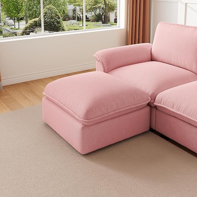 KEIKI 102 3Seat Modular Sectional Velvet Sofa Couch with Chaise Memory Foam for Feminine Retreat Bedroom Studio Style Conscious Glam Seekers Luxurious Elegant Sophisticated Quality Design Pink