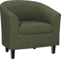Yaheetech Corduroy Barrel Chair Upholstered Club Accent Chair Round Armchair with Soft Cushion for Living Room Bedroom Reading Room Dark Green