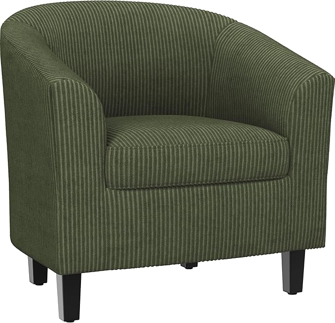 Yaheetech Corduroy Barrel Chair Upholstered Club Accent Chair Round Armchair with Soft Cushion for Living Room Bedroom Reading Room Dark Green
