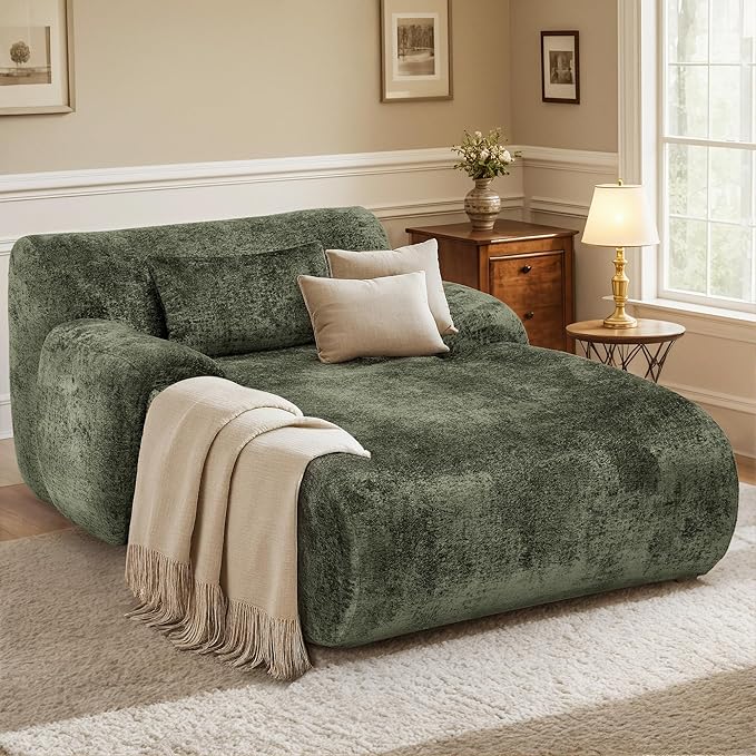 66 Inches Oversized Chaise Lounge Indoor No Assembly Required Single Sleeper Sofa Chair with Lumbar Pillow Upholstered Boneless Sofa Bed for Living Room Bedroom
