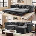 3-in-1 Pull Out Sofa Bed - 89 King Size Convertible Sleeper Sofa Large Velvet 3-Seater Sofa with Movable Ottoman Sleek Rivet Detailing Tufted Design Pull Out Couch (Gray)