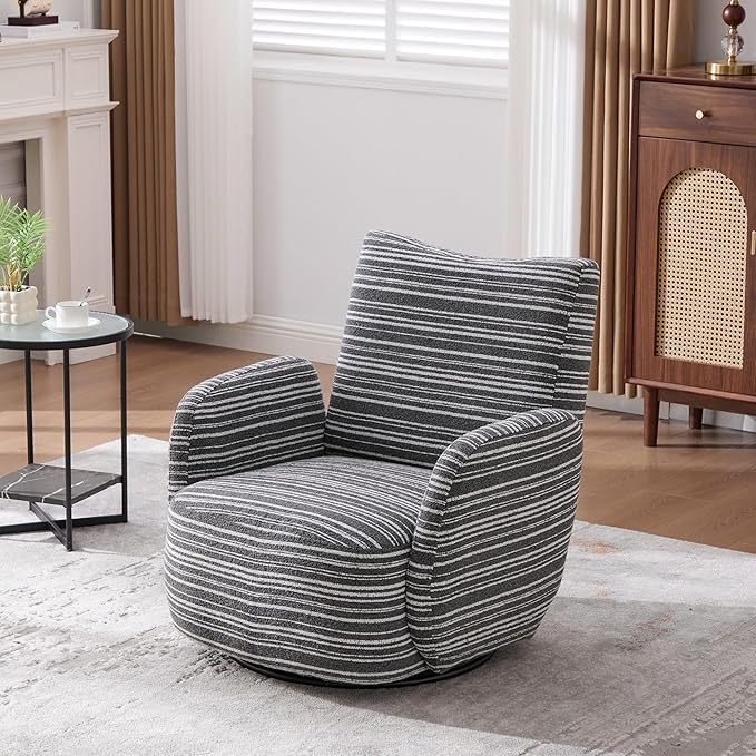 Modern Boucle Upholstered Accent Swivel Barrel ChairLeisure Club Lounge Chair with Sand-Rimmed Fabric and Metal Bracket for Living Room Bedroom Home Office (Dark Gray Boucle)