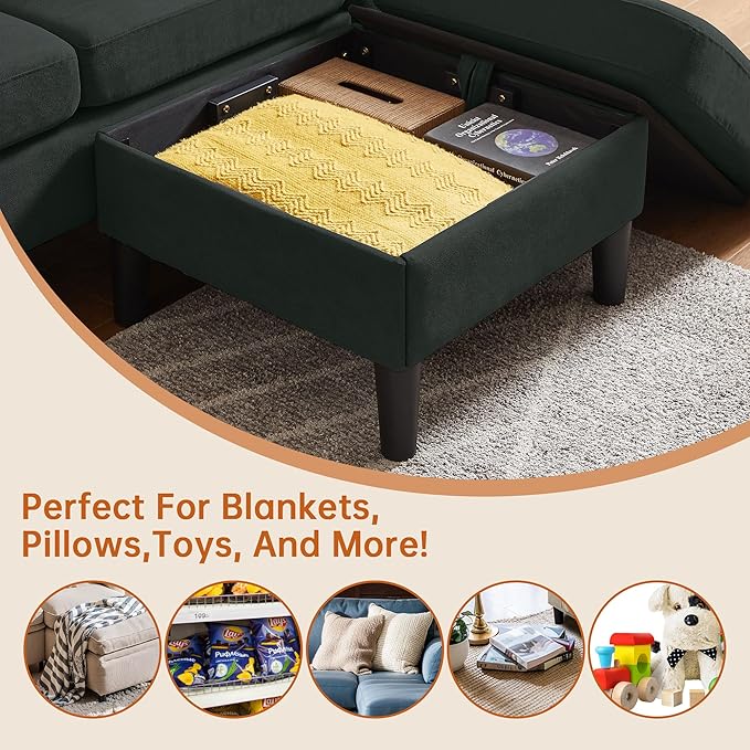 80 Convertible Sectional Sofa Small L Shaped 3 Seat Couch with Reversible Chaise Modern Fabric Sofa Couches for Living Room Apartment and Small Space Black