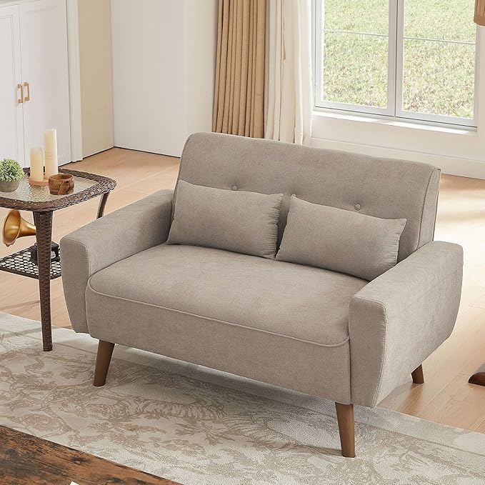 49 Small Loveseat Sofa 2 Seat Beige Loveseat Couches Love Seat Sofa Couch with Throw Pillow for Small Spaces Living Room Apartment Dorm Room
