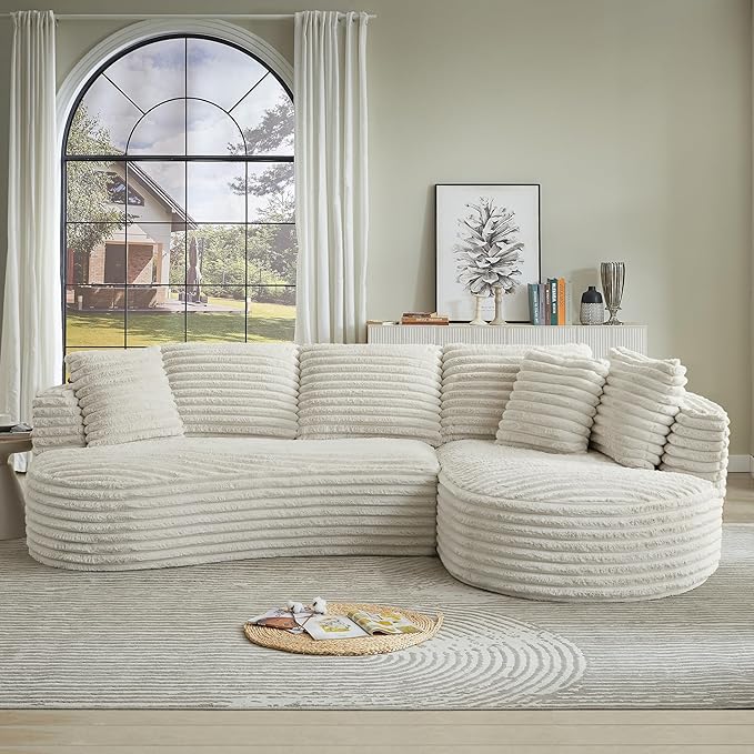 121 Oversized Curved Couch Boneless Couches Sofa with Chaise Deep Seat L-Shape Sectional Sofa for Living Room No Assembly Required (Cream Right Facing Chaise)