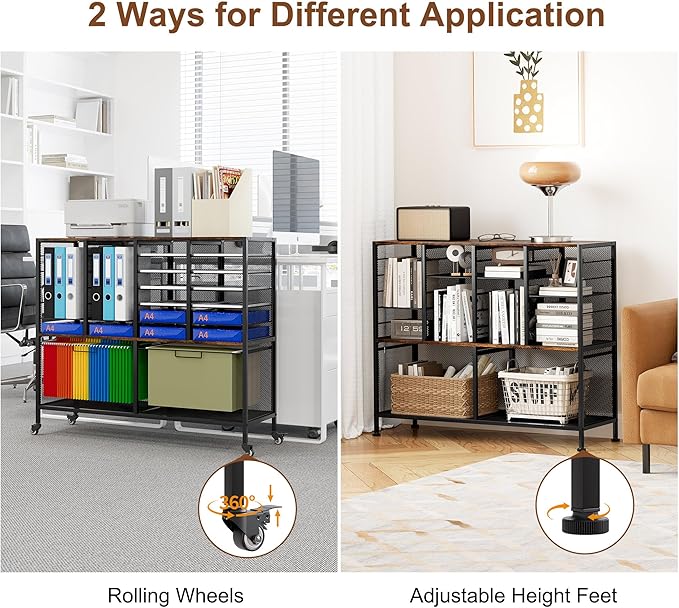 EasyPAG Rolling File Cart with 24 Slot Mail Organizer Under Desk Storage with Hanging File Rack for Letter/Legal Folders Mobile Filing Cabinet Printer Stand for Office Home Classroom Black