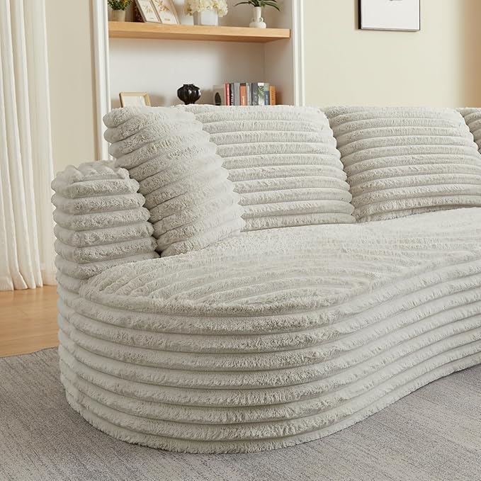 121 Oversized Curved Couch Boneless Couches Sofa with Chaise Deep Seat L-Shape Sectional Sofa for Living Room No Assembly Required (Cream Right Facing Chaise)
