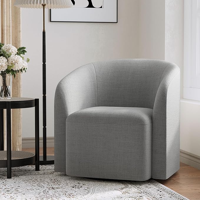 COLAMY Swivel Accent Chair Modern Barrel Round Chair Upholstered Comfy Living Room Chair with Armrest Armchair for Reading Room/Bedroom/Waiting Room/Office No Assembly Grey