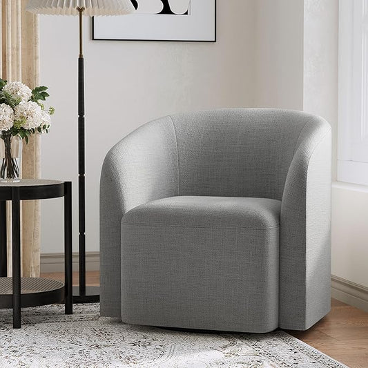 COLAMY Swivel Accent Chair Modern Barrel Round Chair Upholstered Comfy Living Room Chair with Armrest Armchair for Reading Room/Bedroom/Waiting Room/Office No Assembly Grey