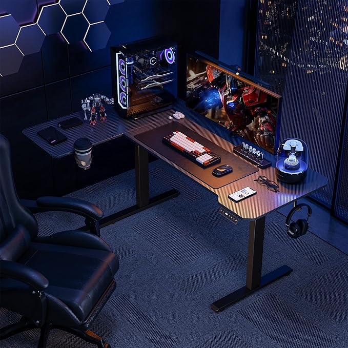 51 Reversiable L-Shaped Electric Standing Desk Adjustable Height Gaming Stand Up Corner Desk Sit Stand Home Office Computer Desk with Splice BoardBlack Carbon Top