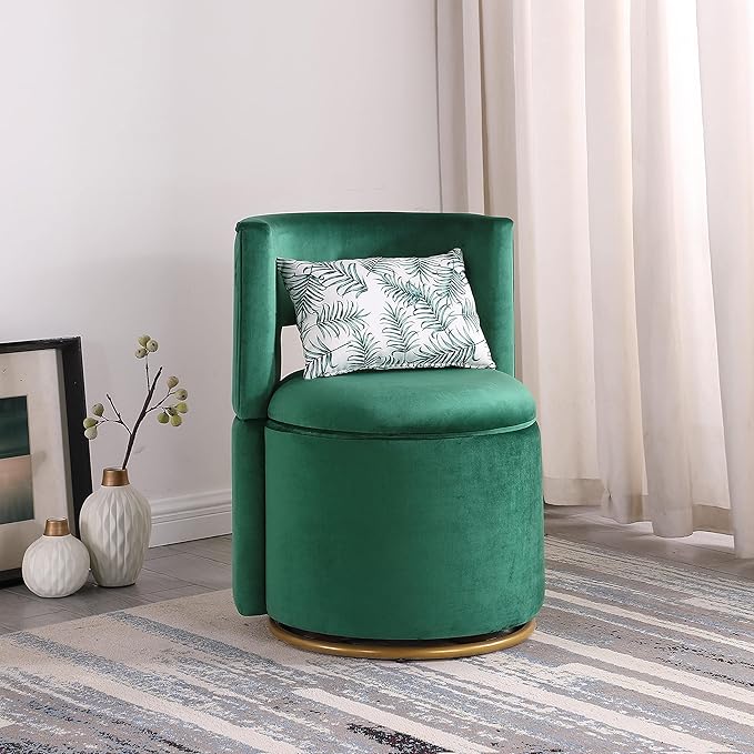 360° Swivel Accent Chair with Storage Function Velvet Curved Chair with Gold Metal Base for Living Room Nursery Bedroom [Video]