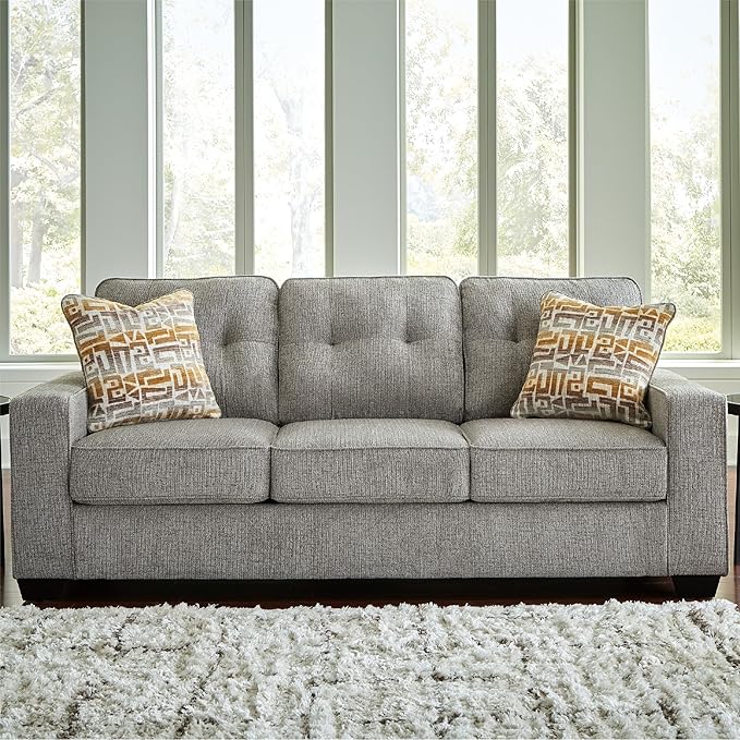 Signature Design by Ashley Fanciful Classic Sofa with Tufted Cushion and Removable Cushion Light Gray