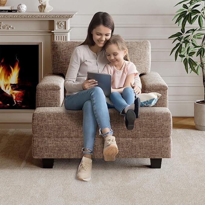 Oversized Accent Chair Set of 2Upholstered Velvet Armchair with Storage ArmrestComfy Living Room Chairs with 7.8'' CushionReading Accent Chairs for Bedroom Living RoomSofa ChairBrown