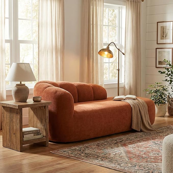 Christopher Knight Home Presie Upholstered Boneless Chaise Lounge Chair Indoor Comfy Chaise Lounge Sofa for Bedroom Modern Home Sofa Living Room No Assembly Required Burnt Orange