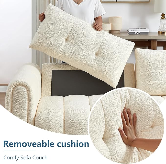 91.5 Modern Bubble Sofa Couch w/Medium Firm Seat Cushion and Deep Seats &amp Chenille Fabric 3 Seater Couch Sofa for Living Room Apartment Lounge Office.(Beige)