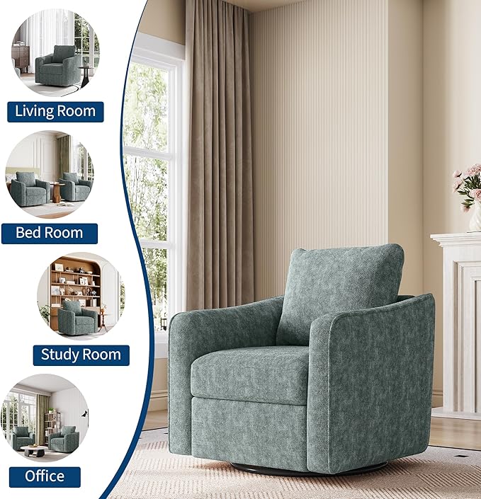 Swivel Accent Chair for Living Room Modern Linen Upholstered Armchair Sturdy 450 LBS Capacity Ergonomic Backrest Reading Chair for Living Room Bedroom Office Green