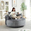 55 Oversized 360 Degree Swivel Chair Modern Round Chair Chaise Lounge Upholstered Chenille Swivel Accent Chair with Deep Seat Single Sleeper Sofa for Living Room (Grey Swivel - Classic Chenille)