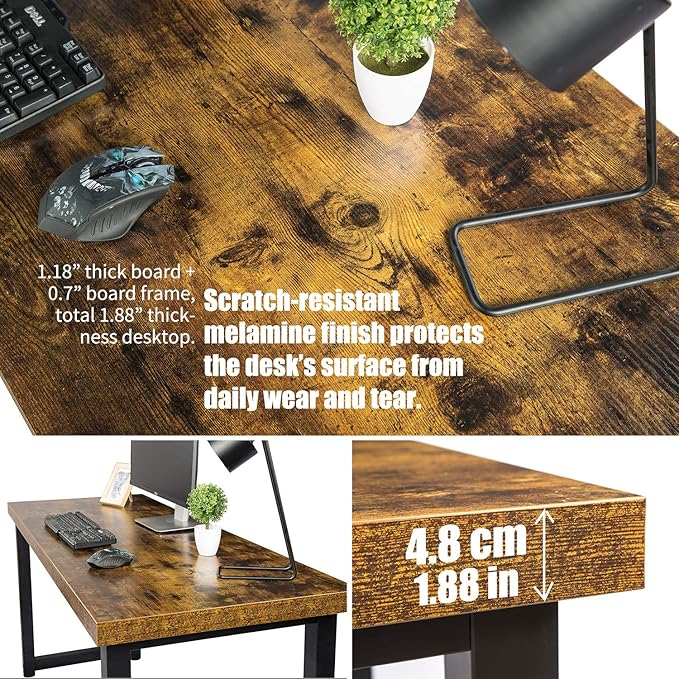 TOPSKY Computer Desk 59 inch Large Office Desk Gaming Desk Writing Desk Large Legroom Metal Frame 1.88 Thickness Desktop (Rustic Brown)