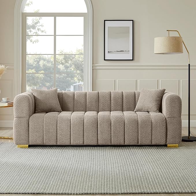 VANOMi Sofa and Chair Set Modern Deep Seat Couch &amp Boucle Sofa Chairs Oversized Upholstered Couch Sets for Living Room Bedroom Office Apartment Camel (2 Pieces)