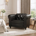 Black Faux Leather Accent Chairs Button-Tufted Upholstered Club Chair Retro Armchairs Mid Century Modern Accent Chair with Solid Wood Legs Cozy Chesterfield Couch Chairs for Living Room Bedroom