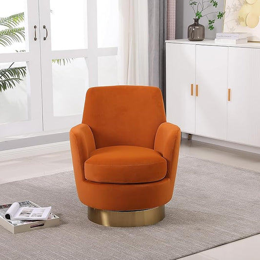 Swivel Barrel Chair Swivel Accent Chairs Armchair for Living Room Reading Chairs for Bedroom Comfy Round Barrel Chairs with Gold Stainless Steel Base (Orange)