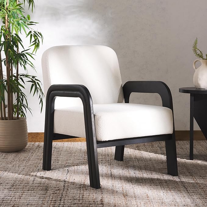 SAFAVIEH Couture Collection Roslina Ivory Boucle/Black Accent Chair (Fully Assembled)