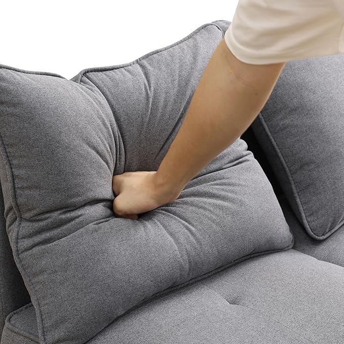 Convertible Ottoman Sofa with Storage Modern Sackcloth Futon Couch with 2 Pillows Adjustable Backrest Recliner Folding Loveseat for Living Room Apartment Dorm OfficeGrey