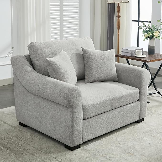 Modern Chenille Oversized Armchair 44.5 Wide Accent Chair Luxurious Chenille Fabric Single Sofa Chair with Pillows and Wide Armrests Living Room Apartment Offices (Light Gray-44.5'')
