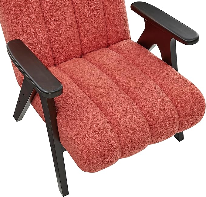 Roundhill Furniture Rella Modern Teddy Sherpa Accent Chair with Espresso Wood Frame Coral