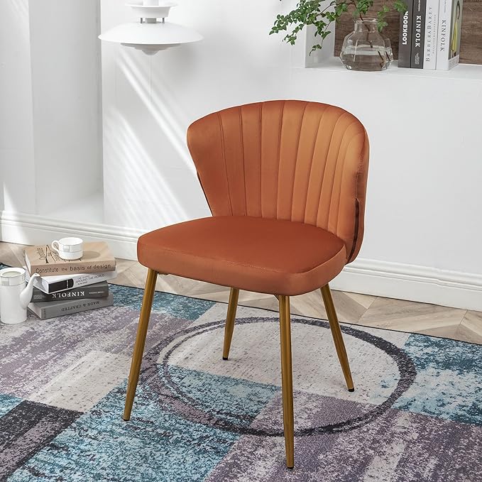 Modern Velvet Accent Chair for Living Room Bedroom Entryway or Small Spaces with Channel-Tufted Design Comfortable and Trendy Armless Seat Red Orange