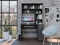 Smokey Oak 2-Drawer 7-Shelf Computer Desk with Hutch Home Office Desk for Home Office Living Room