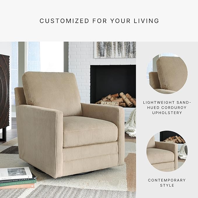 Signature Design by Ashley Icaman Contemporary Swivel Chair with Removable Cushions Light Brown