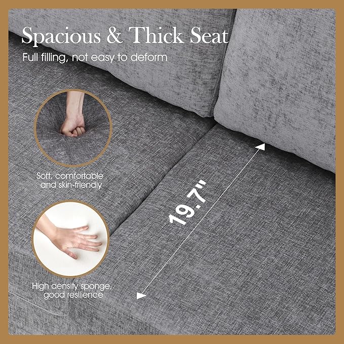 Sophia &amp William Living Room Furniture Sets with Armchair and Loveseat Sofa Linen Fabric Upholstered Sofa Set Grey
