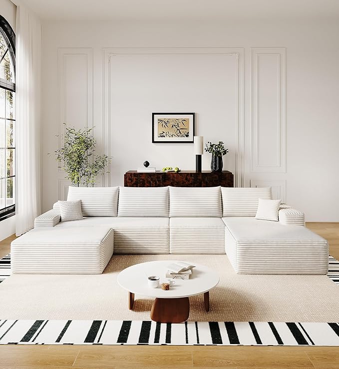 136 Sectional Couches for Living Room Cloud Couch Sofa with L-Shape Upholstered Boneless Couchs Modern Modular Sectional Couch with Chaise (White 136 Right Facing Chaise+3Seaters+Ottoman)