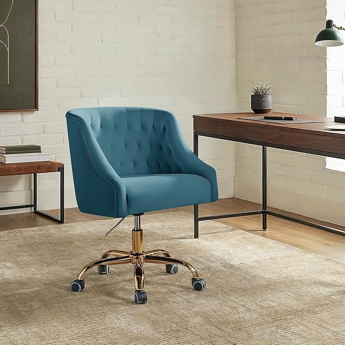 Velvet Office Chair with Gold Base Modern Cute Desk Chair Comfortable Adjustable Swivel Task Chair for Home Office Living Room Bedroom Vanity Study