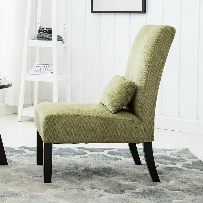 Roundhill Furniture Pisano Spring Green Fabric Armless Contemporary Accent Chair with Kidney Pillow