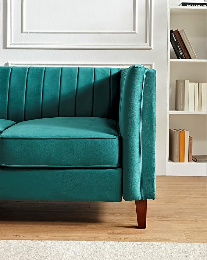Container Furniture Modern Luxury Velvet Chair for Living Room with High Density Foam Soft Fabric Upholstery Removable Cushions and Solid Wood Legs 36.6'' Wide Armchair Green
