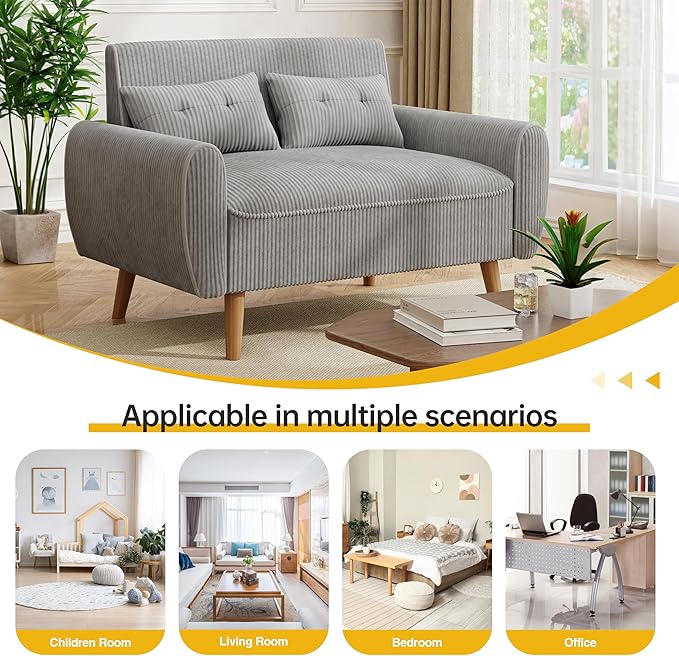 JAMFLY 47'' Small Loveseat Sofa 2 Seat Compact Couch with Tapered Legs Light Grey Upholstered Furniture Solid Wood Frame Comfy Foam Cushion Easy Assembly for Small Spaces
