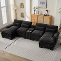 125 U Shaped Sectional Sofa with Storage Console Cup Holders &amp USB Ports Small Modular Deep Seat Cloud Couch Modern Comfy Chenille Sofas for Living Room Black