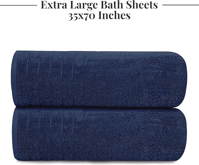 Tens Towels Pack of 2 Extra Large Bath Sheets 35 x 70 Inches 100% Cotton Larger &amp Lighter Weight Quicker to Dry Super Soft &amp Absorbent Oversized Bath Towels Navy