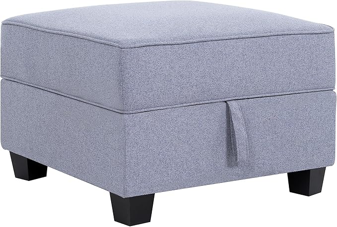 Naomi Home Square Ottoman Module for Modular Sectional Sofa Storage Ottoman Footrest and Square Seat Cube Linen Foot Stool - Gray