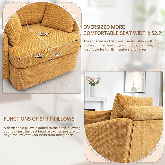 39''W Oversized Accent Chair with OttomanComfy Swivel Lounge Reading Chairs for Living RoomBedroom (Chenille Orange)