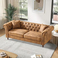 TTK 79 Chesterfield Faux Leather Sofa Couch Upholstered Tufted Rolled Arm 3-Seater Couch with 2 Pillows Mid Century Modern Chesterfield Sofa for Living Room Office Apartment Brown | Button Tufte