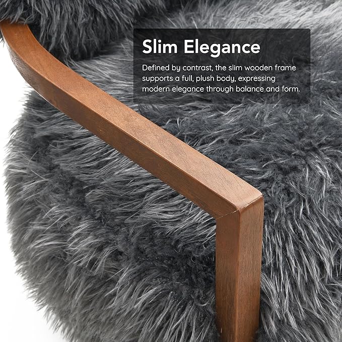 Furniture of America Ramos Modern Accent Chair with Ultra Soft Faux Fur Long-Haired Accent Sofa Tight Seat and Back Single Couch Fluffy Living Room Seating No Assembly Needed Charcoal Gray