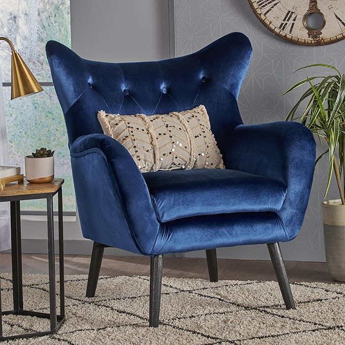 Velvet Button Tufted Wing Back Accent Chair Modern Arm Chair for Living Room/Bedroom/Office Guest Reception