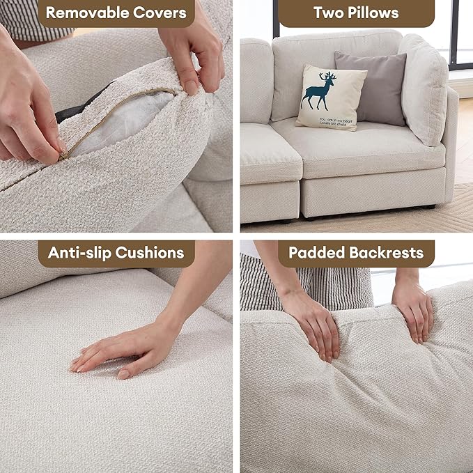 Modern Loveseat Sofa 68.5 inches Living Room Couch White Chenille Fabric 350 lbs Weight Capacity